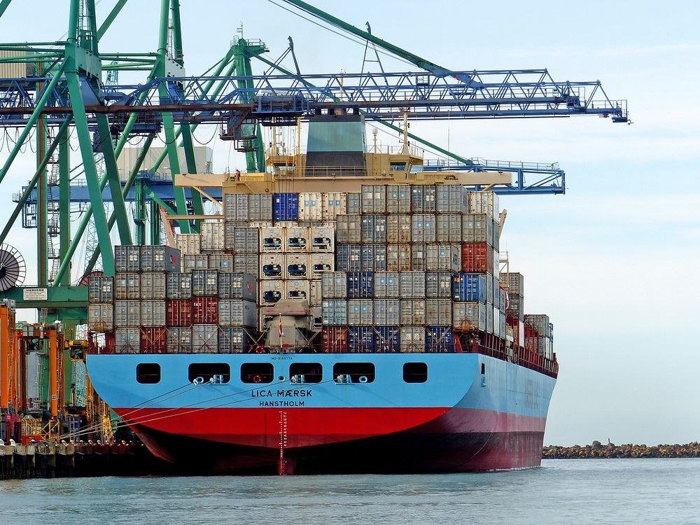 Ocean freight containers at port terminal